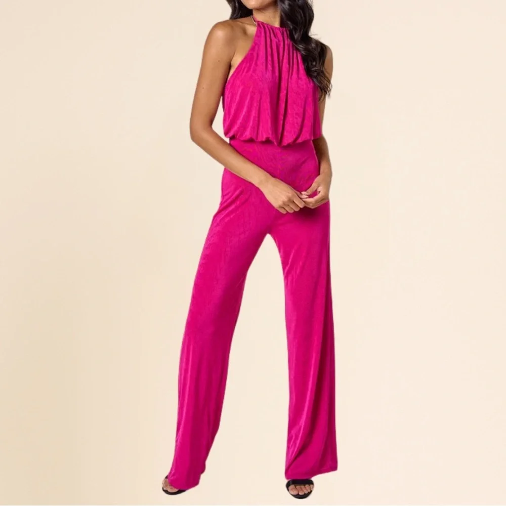 Blue Blush Vibrant Pink Halter Jumpsuit - Picture 4 of 13